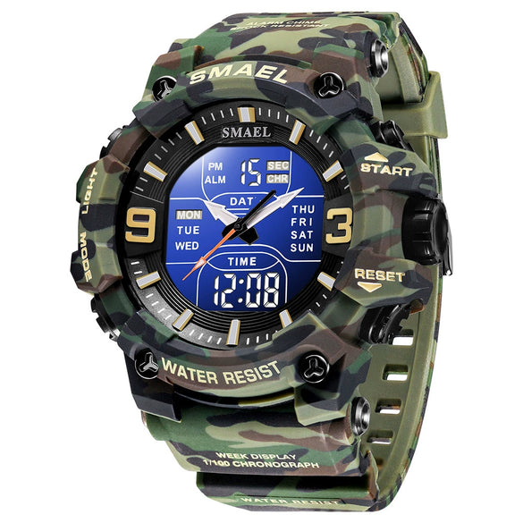 Wholesale Outdoor Waterproof Resin Pu Multifunctional Round Electronic Wristwatch For Men With Camouflage Luminous Style