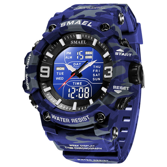 Wholesale Outdoor Waterproof Resin Pu Multifunctional Round Electronic Wristwatch For Men With Camouflage Luminous Style