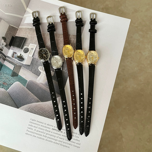 Wholesale Oval Alloy Imitation Leather Strap Quartz Watch For Female Students