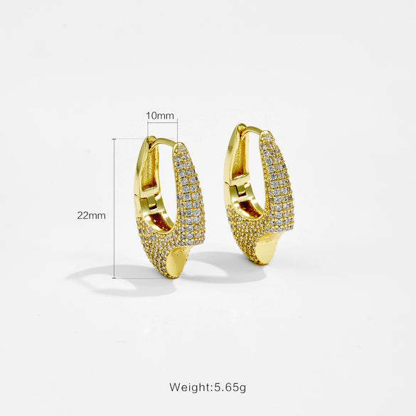Wholesale Oval Copper Earrings With Microencrusted Zircon And Electroplated Platinum 18K Gold Irregular Design