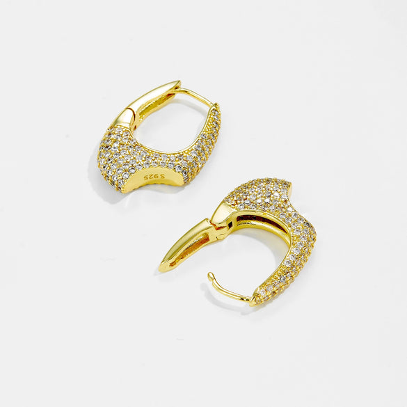 Wholesale Oval Copper Earrings With Microencrusted Zircon And Electroplated Platinum 18K Gold Irregular Design