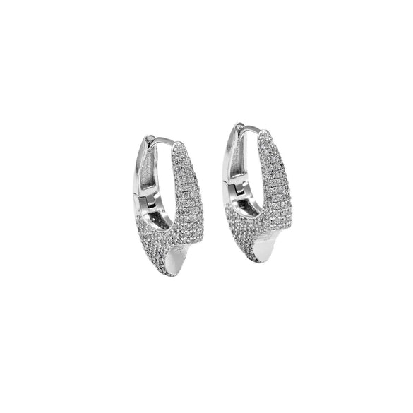 Wholesale Oval Copper Earrings With Microencrusted Zircon And Electroplated Platinum 18K Gold Irregular Design
