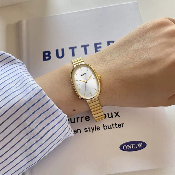 Wholesale Oval Dial Stainless Steel Band Pointer Watch For Female With Retro Simple Style