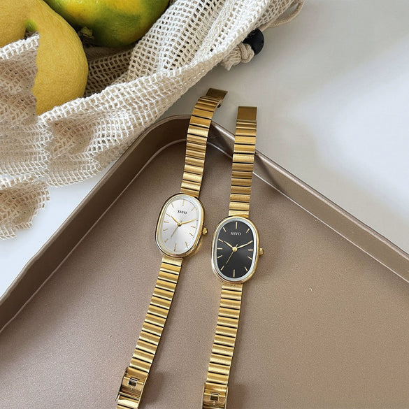 Wholesale Oval Dial Stainless Steel Band Pointer Watch For Female With Retro Simple Style