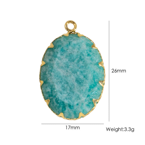 Wholesale Oval Natural Stone And Stainless Steel Necklace Pendant Accessories With Geometric Style And Stainless Steel Edging