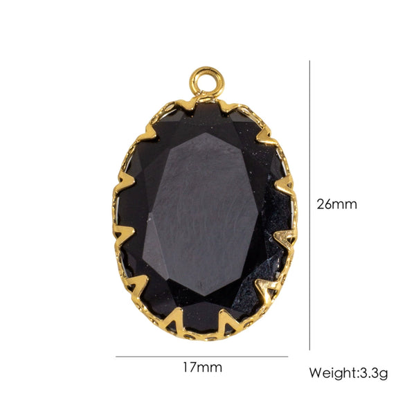 Wholesale Oval Natural Stone And Stainless Steel Necklace Pendant Accessories With Geometric Style And Stainless Steel Edging