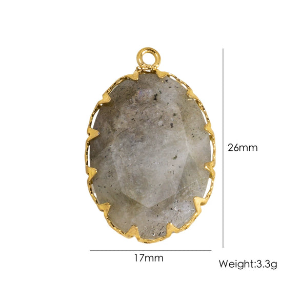 Wholesale Oval Natural Stone And Stainless Steel Necklace Pendant Accessories With Geometric Style And Stainless Steel Edging