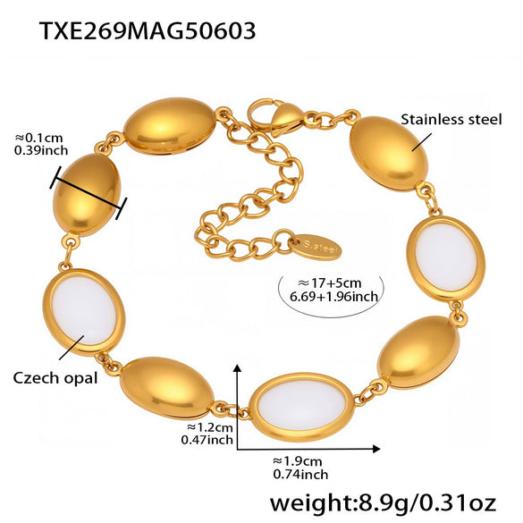 Wholesale Oval Opal Jewelry Set With Stainless Steel And Real Gold Plated Electroplating For Women