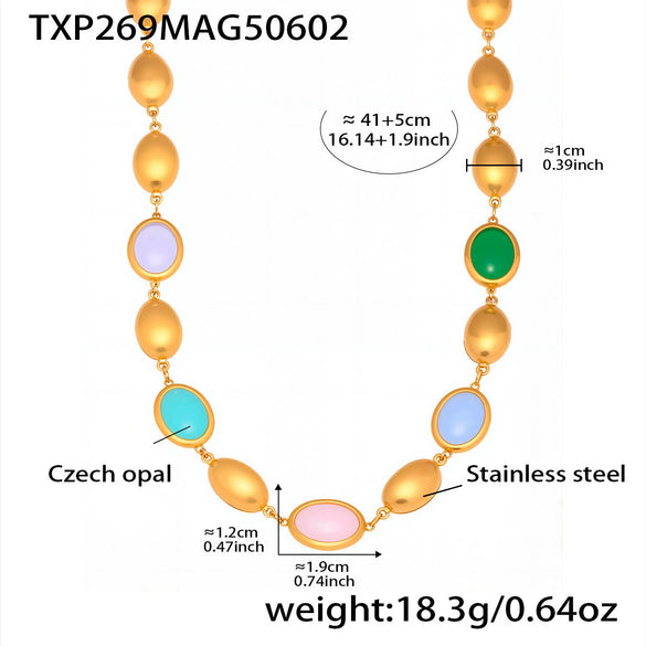 Wholesale Oval Opal Jewelry Set With Stainless Steel And Real Gold Plated Electroplating For Women