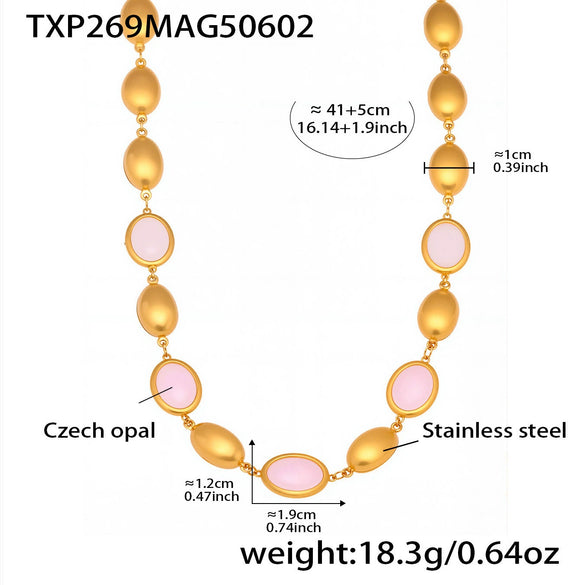 Wholesale Oval Opal Jewelry Set With Stainless Steel And Real Gold Plated Electroplating For Women