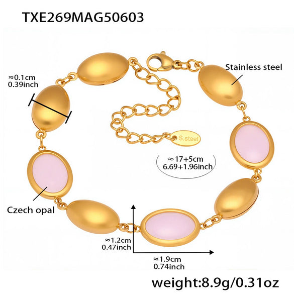 Wholesale Oval Opal Jewelry Set With Stainless Steel And Real Gold Plated Electroplating For Women