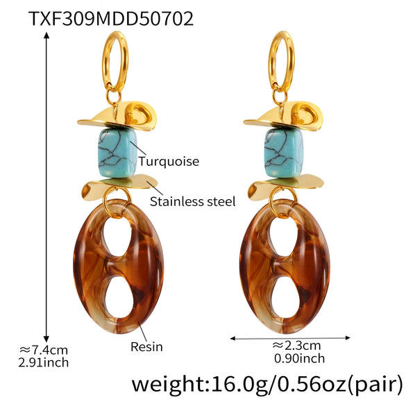 Wholesale Oval Resin And Stainless Steel Geometric Pig Nose Earrings For Women With Electroplating Design