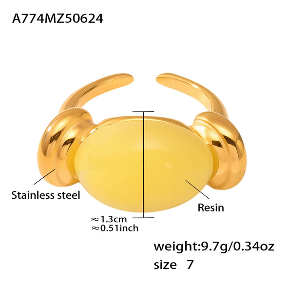 Wholesale Oval Resin And Stainless Steel Ring With Geometric Design Fashionable And High End Candy Colored Open Style Electroplated For Women