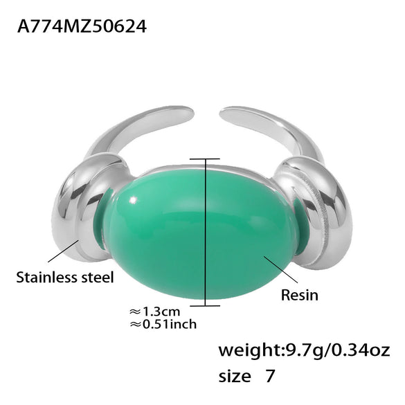 Wholesale Oval Resin And Stainless Steel Ring With Geometric Design Fashionable And High End Candy Colored Open Style Electroplated For Women