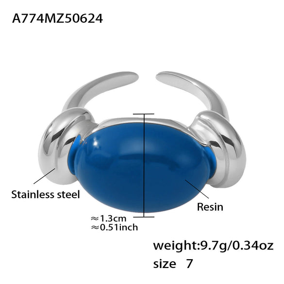 Wholesale Oval Resin And Stainless Steel Ring With Geometric Design Fashionable And High End Candy Colored Open Style Electroplated For Women