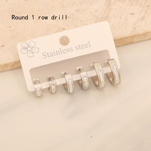 Wholesale 3 Pairs Of Women's Geometric Stainless Steel Electroplated Round Diamond Earrings