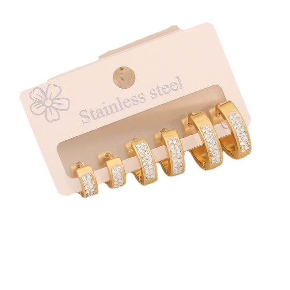 Wholesale 3 Pairs Of Women's Geometric Stainless Steel Electroplated Round Diamond Earrings