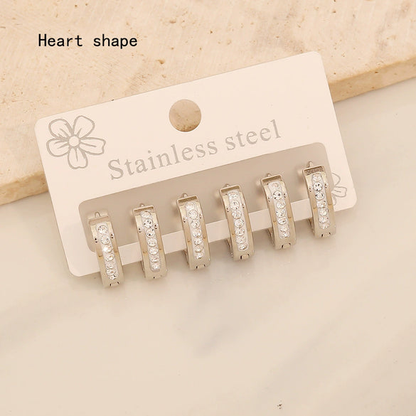 Wholesale 3 Pairs Of Women's Geometric Stainless Steel Electroplated Round Diamond Earrings