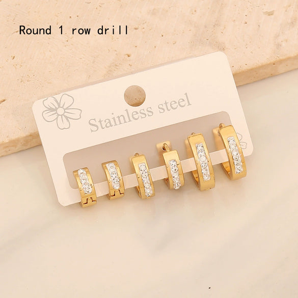 Wholesale 3 Pairs Of Women's Geometric Stainless Steel Electroplated Round Diamond Earrings