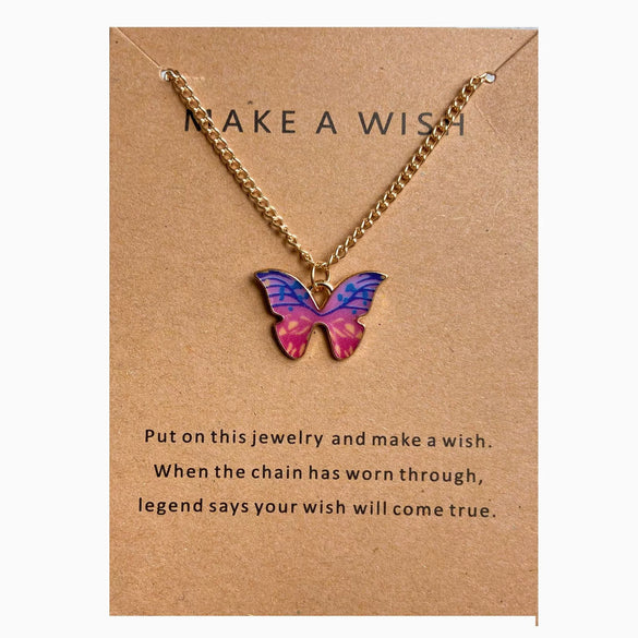 Wholesale Paper Card Necklace With Simple Circle Clavicle Chain Retro Letter And Butterfly Design Alloy Material Electroplating Treatment
