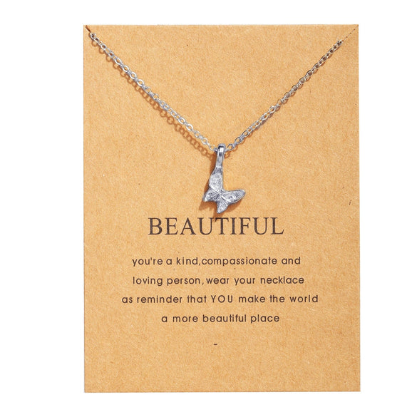 Wholesale Paper Card Necklace With Simple Circle Clavicle Chain Retro Letter And Butterfly Design Alloy Material Electroplating Treatment