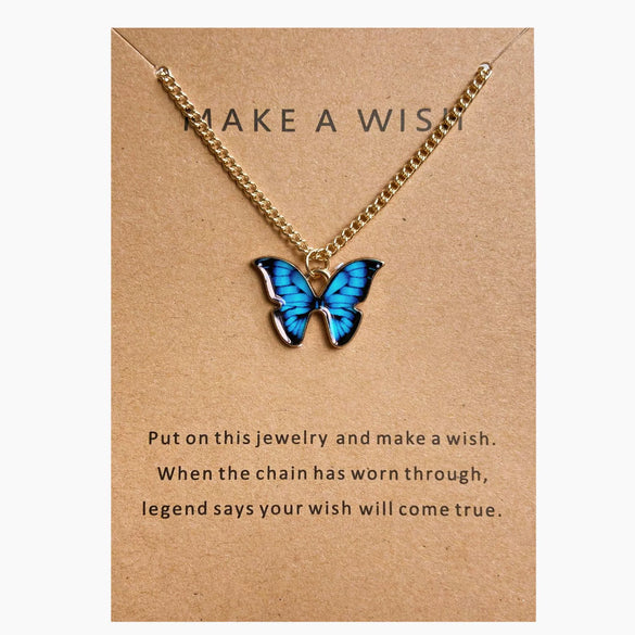Wholesale Paper Card Necklace With Simple Circle Clavicle Chain Retro Letter And Butterfly Design Alloy Material Electroplating Treatment