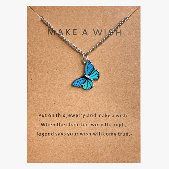 Wholesale Paper Card Necklace With Simple Circle Clavicle Chain Retro Letter And Butterfly Design Alloy Material Electroplating Treatment