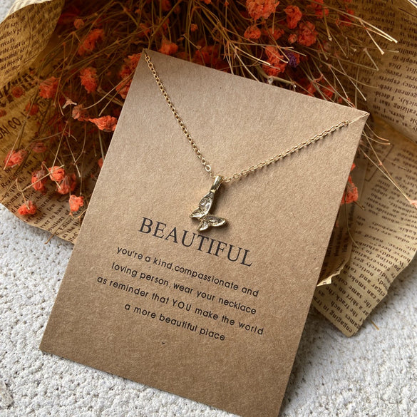 Wholesale Paper Card Necklace With Simple Circle Clavicle Chain Retro Letter And Butterfly Design Alloy Material Electroplating Treatment