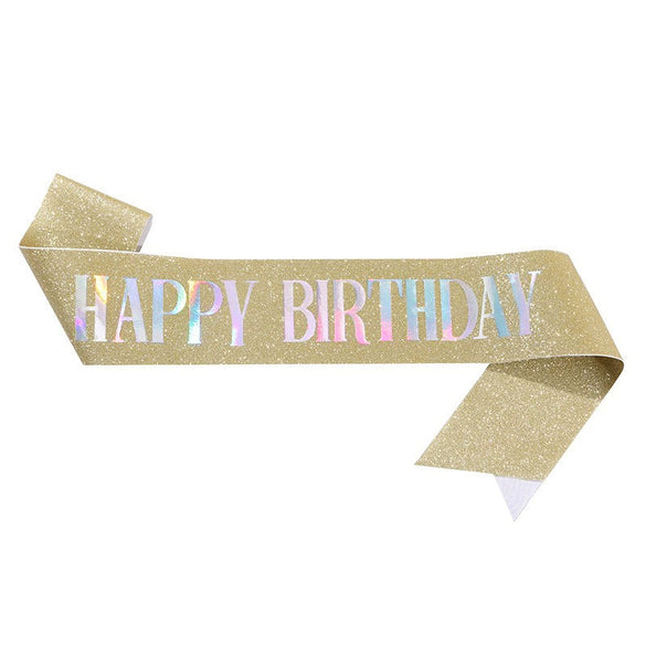 Wholesale Party And Wedding Dress Glitter Cloth Printing Shoulder Strap Happy Birthday Design