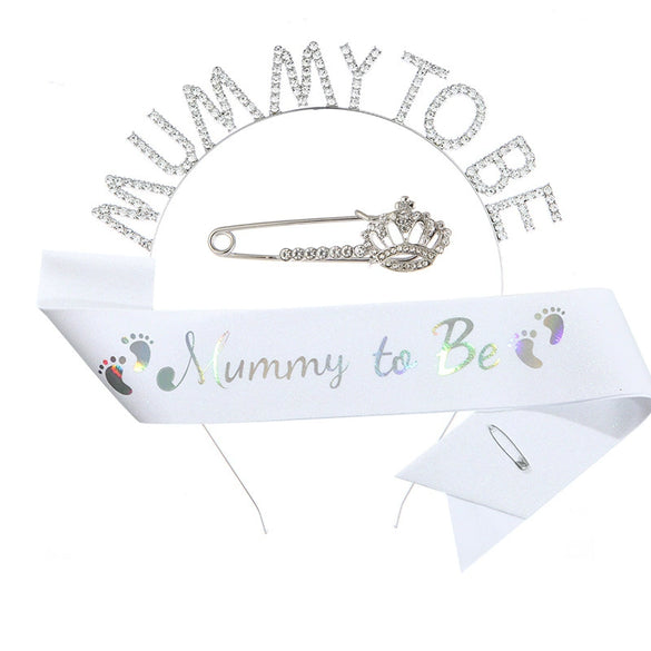 Wholesale Party Headband Shoulder Strap Etiquette Belt Ribbon For Mommy To Be And Daddy To Be Glitter Cloth Bronzing