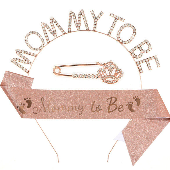 Wholesale Party Headband Shoulder Strap Etiquette Belt Ribbon For Mommy To Be And Daddy To Be Glitter Cloth Bronzing