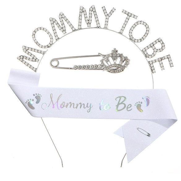 Wholesale Party Headband Shoulder Strap Etiquette Belt Ribbon For Mommy To Be And Daddy To Be Glitter Cloth Bronzing