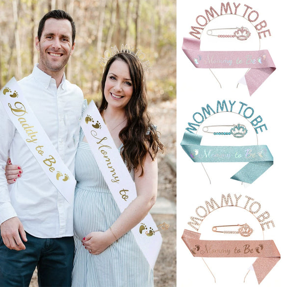 Wholesale Party Headband Shoulder Strap Etiquette Belt Ribbon For Mommy To Be And Daddy To Be Glitter Cloth Bronzing
