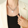 Wholesale Peach Heart Love Round Pendant Clavicle Necklace In Titanium Steel With Geometric Pattern And 18K True Gold Plated Electroplating
