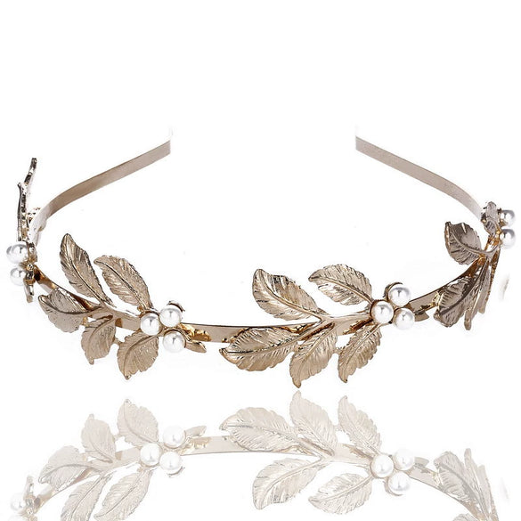Wholesale Pearl Baroque Leaf Hair Band For Women Electroplated Headwear