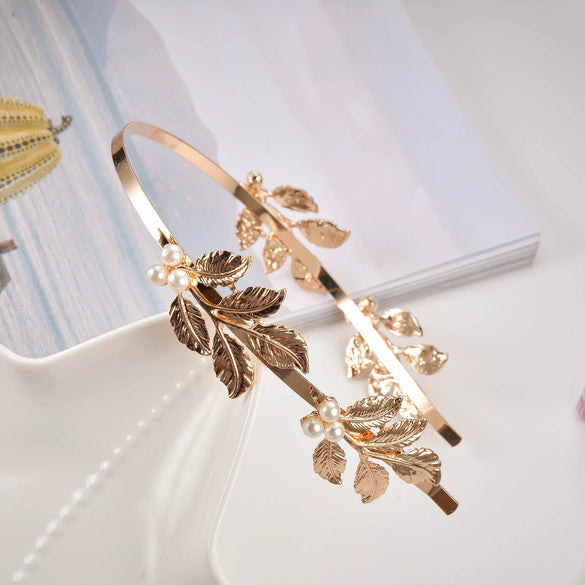 Wholesale Pearl Baroque Leaf Hair Band For Women Electroplated Headwear