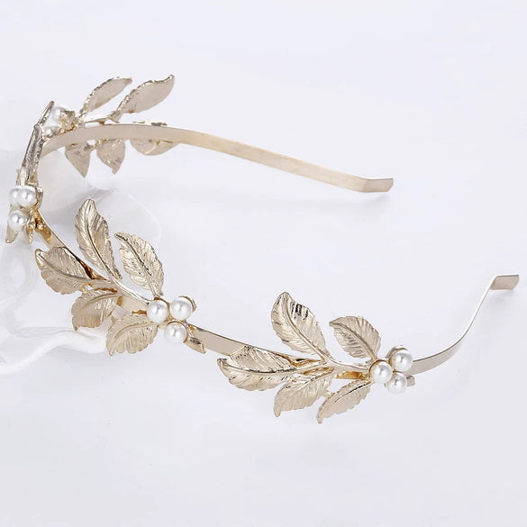 Wholesale Pearl Baroque Leaf Hair Band For Women Electroplated Headwear