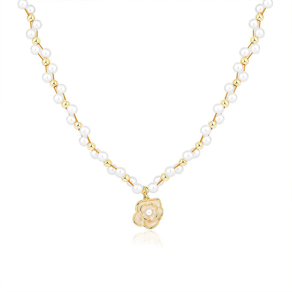Wholesale Pearl Clavicle Chain Necklace With Geometric Pattern Copper Plated With Real Gold Electroplating For Women