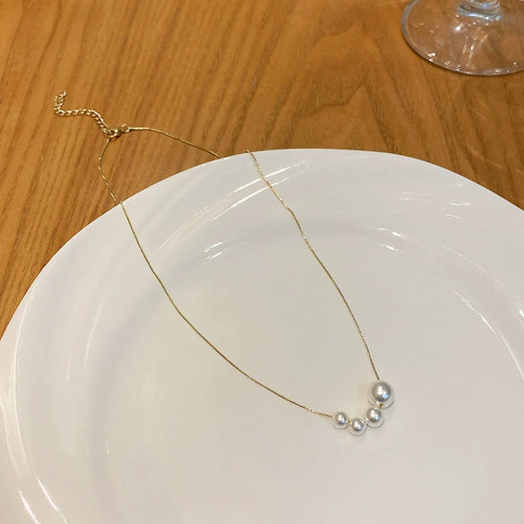 Wholesale Pearl Clavicle Chain Necklace Women's Light Luxury Niche Design Copper Geometric Electroplating