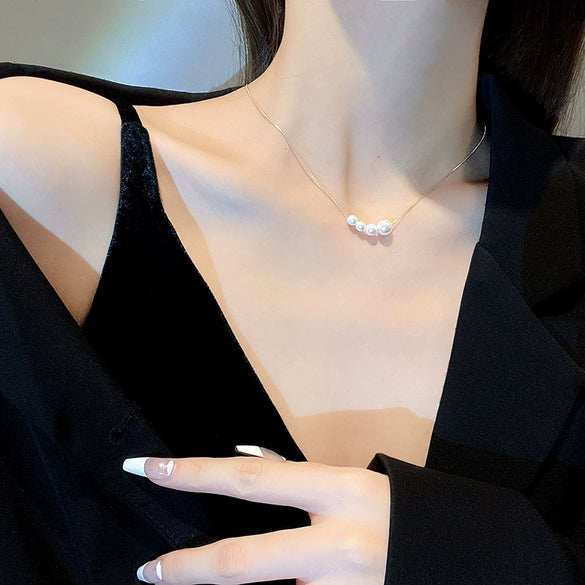 Wholesale Pearl Clavicle Chain Necklace Women's Light Luxury Niche Design Copper Geometric Electroplating