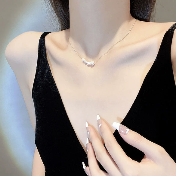 Wholesale Pearl Clavicle Chain Necklace Women's Light Luxury Niche Design Copper Geometric Electroplating