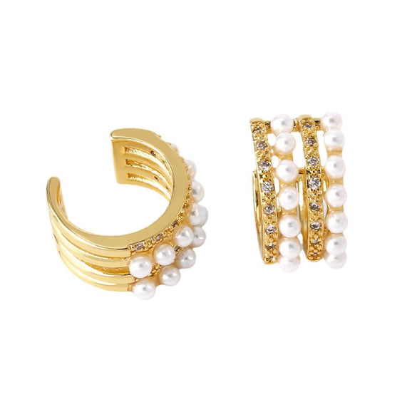 Wholesale Pearl Cshaped Copper Geometric Style Gold Plated Electroplated Women's Earrings
