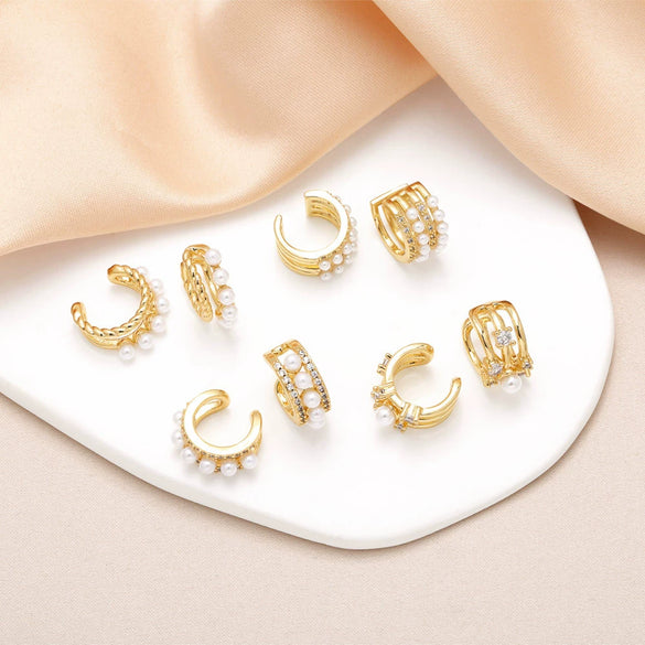 Wholesale Pearl Cshaped Copper Geometric Style Gold Plated Electroplated Women's Earrings