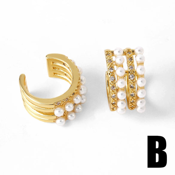 Wholesale Pearl Cshaped Copper Geometric Style Gold Plated Electroplated Women's Earrings