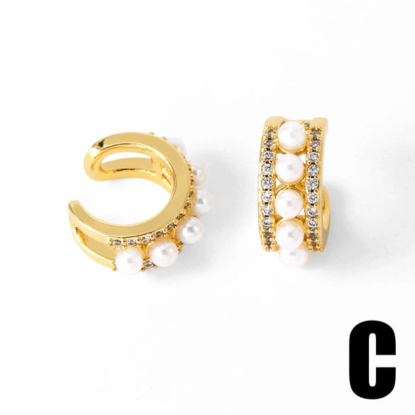 Wholesale Pearl Cshaped Copper Geometric Style Gold Plated Electroplated Women's Earrings