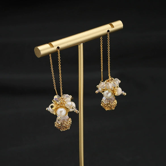 Wholesale Pearl Earrings Antique Geometric Style Zircon Flower Cluster Electroplated Jewelry