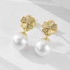 Wholesale Pearl Earrings S925 Silver Five Leaf Clover Flower Real Gold Plated