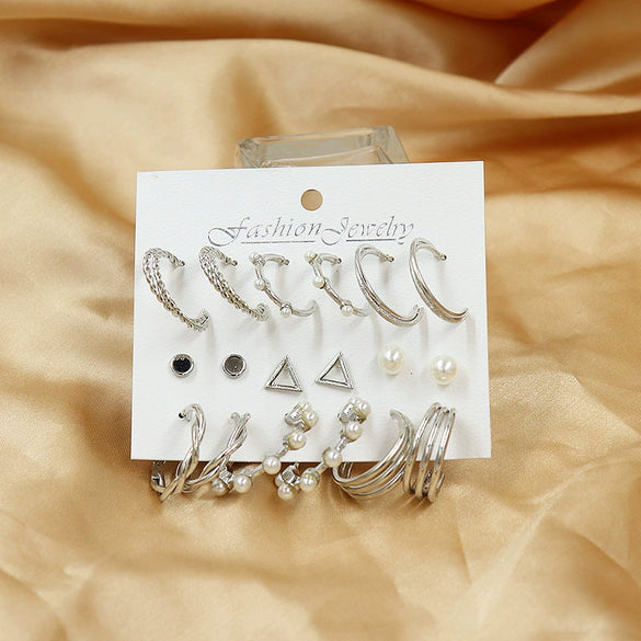Wholesale Pearl Earrings Set Geometric Alloy Electroplated For Women