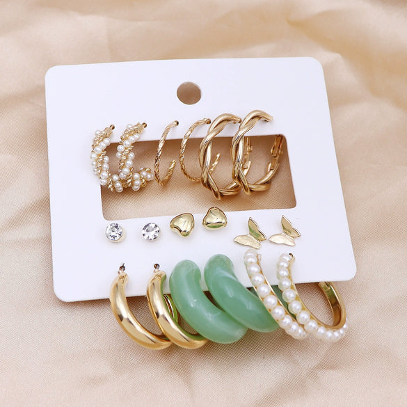 Wholesale Pearl Earrings Set Geometric Alloy Electroplated For Women