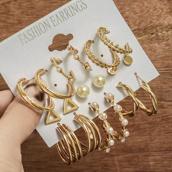 Wholesale Pearl Earrings Set Geometric Alloy Electroplated For Women